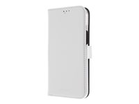 Insmat Exclusive - Läppäkansi matkapuhelimelle - aito nahka, polykarbonaatti, kartonki + paperi + alumiinifolio, puuvillaompeleet - valkoinen malleihin Apple iPhone 15 Pro Max 650-3191