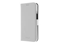 Insmat Exclusive - Läppäkansi matkapuhelimelle - nahka, polykarbonaatti, kartonki + paperi + alumiinifolio, puuvillaompeleet - valkoinen malleihin Apple iPhone 14 Pro 650-3119