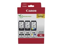 Canon PG-545XL x2 /CL-546XL Multi Pack - 3 pakettia - Tuottoisa - musta, väri (sinivihreä, sinipunainen, keltainen) - alkuperäinen - ripustuslaatikko - mustepatruuna malleihin PIXMA TR4551, TR4650, TR4651, TS3350, TS3351, TS3352, TS3355, TS3450, TS3451, TS3452 8286B013