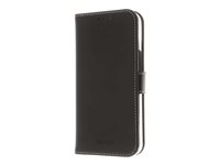 Insmat Exclusive Flip Case - Läppäkansi matkapuhelimelle - aito nahka, polykarbonaatti, puuvillaompeleet, pahvi + paperi - musta malleihin Apple iPhone 14 Pro Max 650-3118