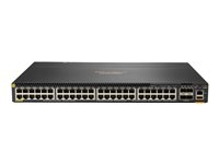 HPE Aruba 6300M - Kytkin - L3 - Hallinnoitu - 48 x 10/100/1000 (PoE+) + 4 x 1 gigabitin / 10 gigabitin / 25 gigabitin / 50 gigabitin SFP56 (maa-satelliittiyhteys / pinottava) - edestä ja sivulta taakse - telineeseen asennettava - PoE+ (1440 W) JL661A