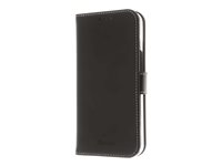 Insmat Exclusive Flip Case - Läppäkansi matkapuhelimelle - aito nahka, polykarbonaatti, puuvillaompeleet, pahvi + paperi - musta malleihin Apple iPhone 14 650-3099