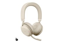 Jabra Evolve2 75 - Kuulokkeet + mikrofoni - korvien päällä - Bluetooth - langaton - aktiivinen melunpoisto - USB-C - melua vaimentava - beige - sertifioitu Microsoft Teamsille 27599-999-898