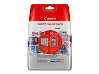 Canon CLI-571 C/M/Y/BK Photo Value Pack - 4 pakettia - 7 ml - musta, keltainen, sinivihreä, magenta - alkuperäinen - 100 x 150 mm 50 arkki (arkit) mustesäiliö / paperisarja malleihin PIXMA TS5051, TS5053, TS5055, TS6050, TS6051, TS6052, TS8051, TS8052, TS9050, TS9055 0386C006