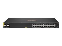 HPE Aruba 6100 24G Class4 PoE 4SFP+ - Kytkin - Hallinnoitu - 24 x 10/100/1000 + 4 x 1 Gigabit / 10 Gigabit SFP+ - sivusta sivuun ilmavirtaus - telineeseen asennettava - PoE+ (370 W) JL677A#ABB