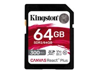 Kingston Canvas React Plus - Flash-muistikortti - 64 Gt - Video Class V90 / UHS-II U3 / Class10 - SDXC UHS-II SDR2/64GB