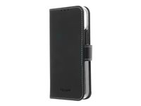 Insmat Exclusive Flip Case - Läppäkansi matkapuhelimelle - aito nahka, paperi, pahvi, polykarbonaatti, alumiinifolio - musta malleihin Apple iPhone 12 mini 650-2878
