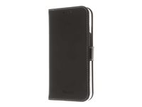 Insmat Exclusive Flip Case - Läppäkansi matkapuhelimelle - nahka, polykarbonaatti, puuvillaompeleet, pahvi + paperi - musta malleihin Apple iPhone 14 Pro 650-3112