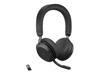 Jabra Evolve2 75 - Kuulokkeet + mikrofoni - korvien päällä - Bluetooth - langaton - aktiivinen melunpoisto - USB-A - melua vaimentava - musta - sertifioitu Microsoft Teamsille 27599-999-999