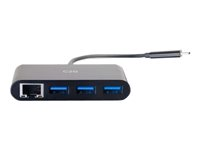 C2G USB C Ethernet and 3 Port USB Hub Black - Hub - 3 Ports - Verkkosovitin - USB-C - Gigabit Ethernet x 1 + USB 3.0 x 3 - musta 82406