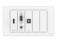 VISION TechConnect TC3 Wall-Mount Faceplate Package - Modulaarisen laitteen levysarja pikakiinnittimillä - HD-15, miniliitin: stereo, 3,5 mm, HDMI, USB Tyyppi B - mattavalkoinen TC3-PK