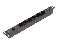 APC Easy Basic Rack PDU EPDU1010B-SCH - Virranjakeluyksikkö (telineasennettava) - Vaihtovirta 200-240 V - 1-vaiheinen - tulo: IEC 60320 C14 10A - lähtöliittimet: 7 (IEC C14, 6 x CEE 7/4) - 1U - 19" - 2.5 m johto EPDU1010B-SCH