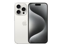 Apple iPhone 15 Pro - 5G älypuhelin - Kaksois-SIM / sisäinen muisti 256 Gt - OLED-näyttö - 6.1" - 2556 x 1179 pikseliä (120 Hz) - 3 takakameraa 48 MP, 12 MP, 12 MP - front camera 12 MP - valkoinen tiotaani MTV43QN/A