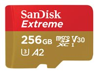 SanDisk Extreme - Flash-muistikortti (microSDXC to SD -adapteri sisältyvä) - 256 Gt - A2 / Video Class V30 / UHS-I U3 / Class10 - microSDXC UHS-I SDSQXAV-256G-GN6MA