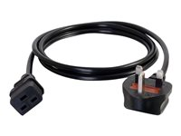 C2G 17 AWG 250 Volt 16 Amp Power Cord - Virtajohto - IEC 60320 C19 to BS 1363 (uros) - vaihtovirta 250 V - 2 m - valettu - musta - Yhdistynyt kuningaskunta 80626