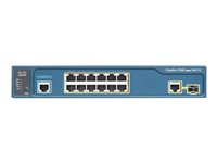 Cisco Catalyst 3560CX-12PC-S - Kytkin - Hallinnoitu - 12 x 10/100/1000 (PoE+) + 2 x combo Gigabit SFP - työpöytä, telineeseen asennettava, DIN-kiskoon kiinnitettävä, seinään asennettava - PoE+ (240 W) WS-C3560CX-12PC-S