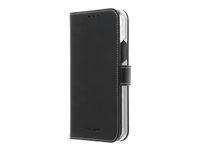 Insmat Exclusive Flip Case - Läppäkansi matkapuhelimelle - paperi, pahvi, nahka, polykarbonaatti, puuvilla, alumiinifolio - musta malleihin Apple iPhone 12, 12 Pro 650-2879