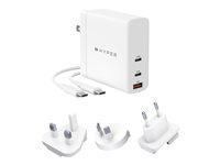 HyperJuice - Verkkosovitin - GaN-tekniikka - 140 watti(a) - QC 3.0, Power Delivery 3.1 - 3 lähtöliittimet (USB, 2 USB-C:tä) - valkoinen HJG140WW